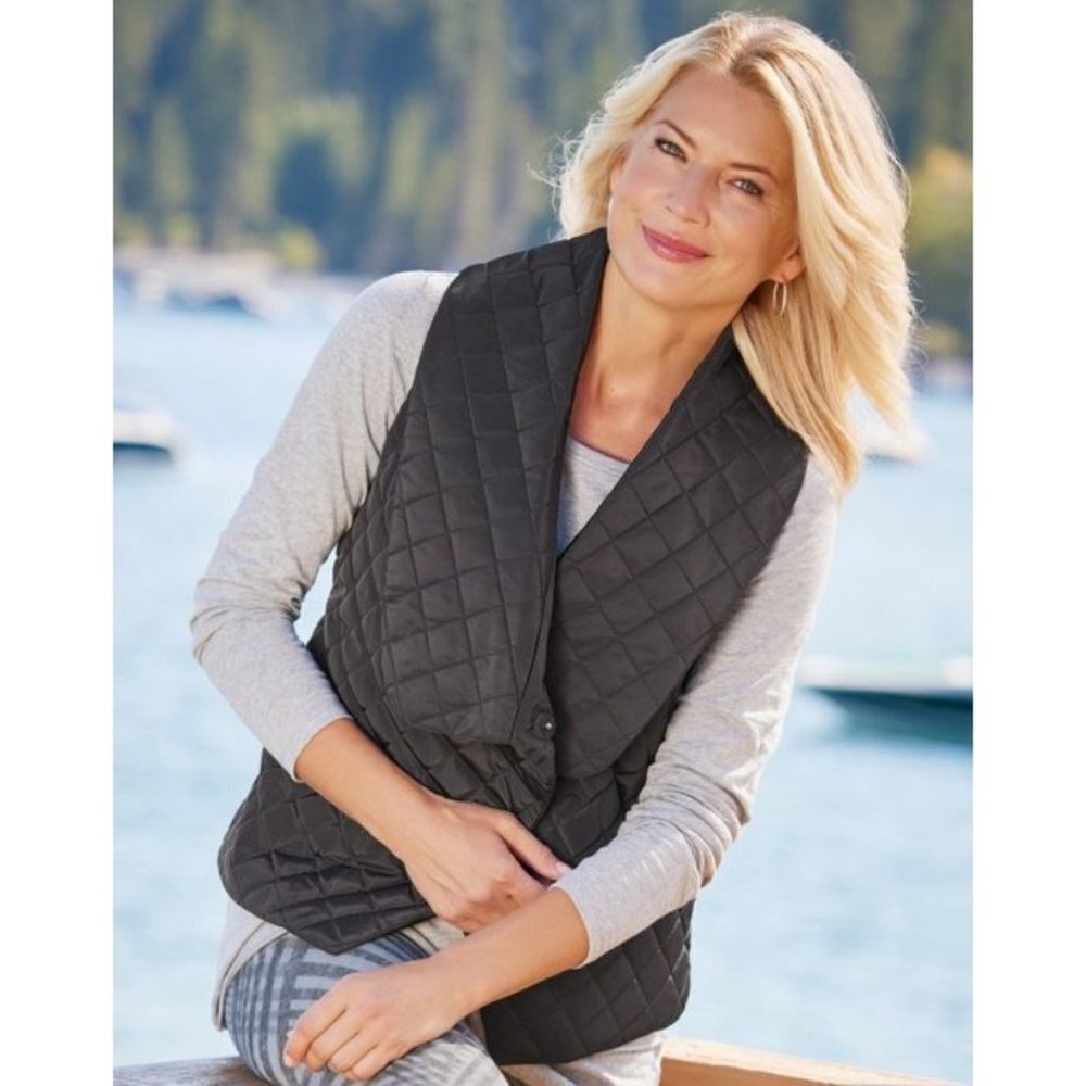 Soft Surroundings Black Crossover Snowline Puffer Vest XS